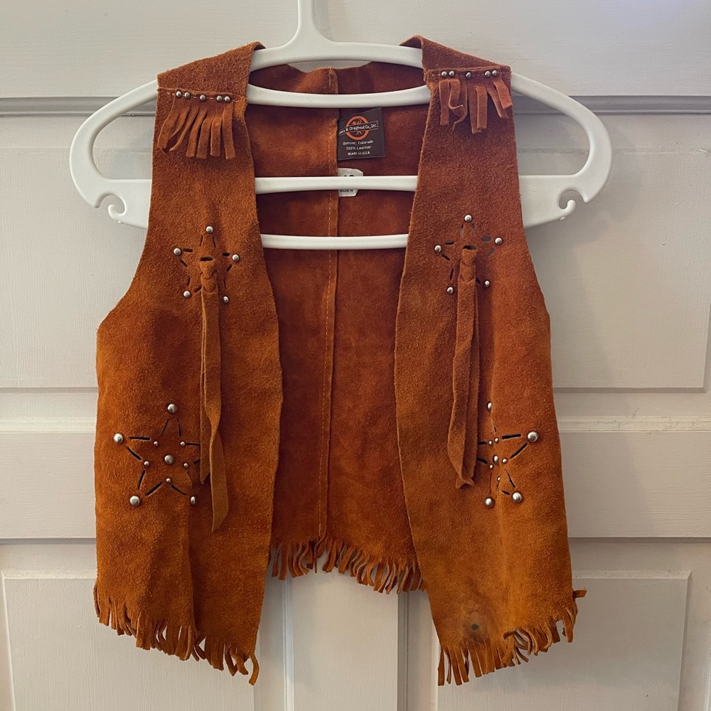 Brown Suede Fringe Vest with Studs